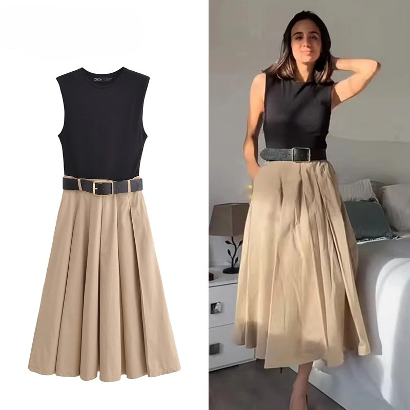 Dresses Belt Pleated Midi Dress