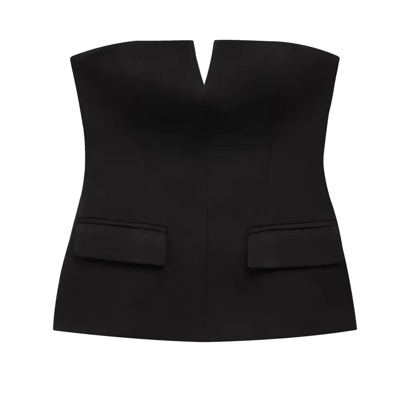 Tops Strapless Off White Crop