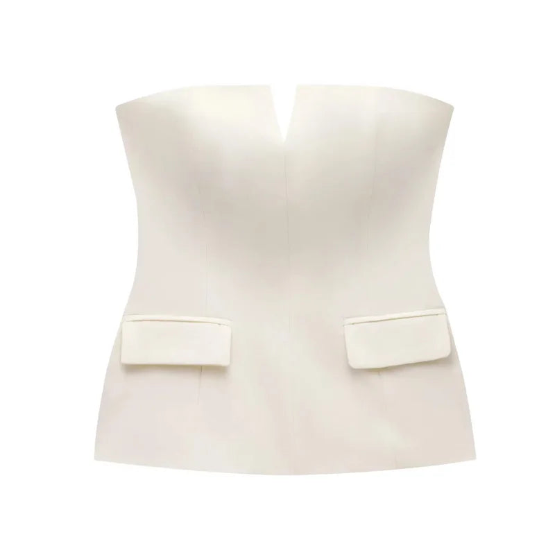 Tops Strapless Off White Crop